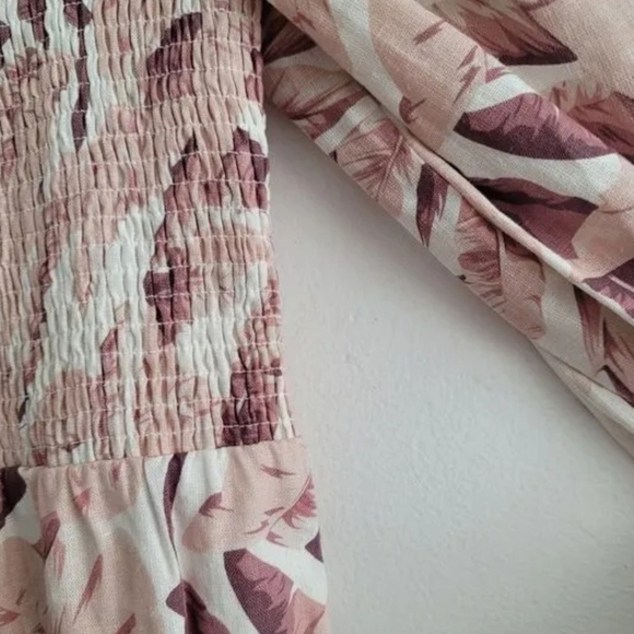 House of Harlow 1960 Linen Blend Smocked Tropical Midi Dress - Picture 9 of 12